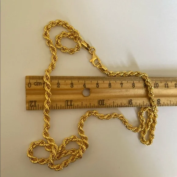 Unisex 4mm rope chain 925 silver necklace 23.75 inches 18k yellow gold plated - Picture 2 of 3